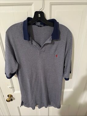Polo by Ralph Lauren Navy & White Thin-Striped Polo with Red Pony